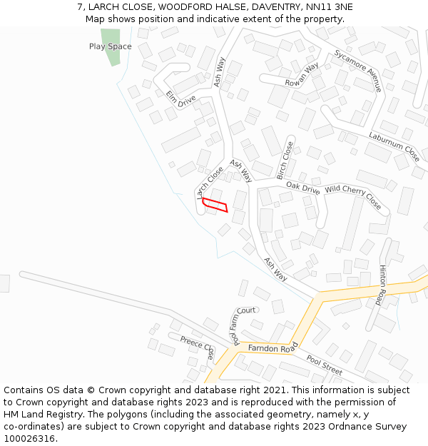 7, LARCH CLOSE, WOODFORD HALSE, DAVENTRY, NN11 3NE: Location map and indicative extent of plot