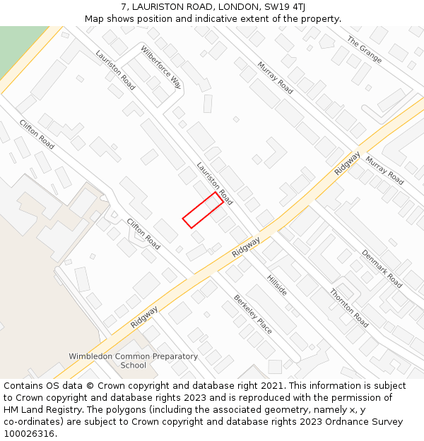 7, LAURISTON ROAD, LONDON, SW19 4TJ: Location map and indicative extent of plot