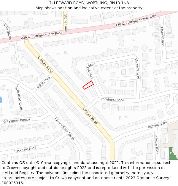 7, LEEWARD ROAD, WORTHING, BN13 1NA: Location map and indicative extent of plot