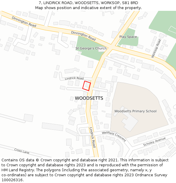 7, LINDRICK ROAD, WOODSETTS, WORKSOP, S81 8RD: Location map and indicative extent of plot