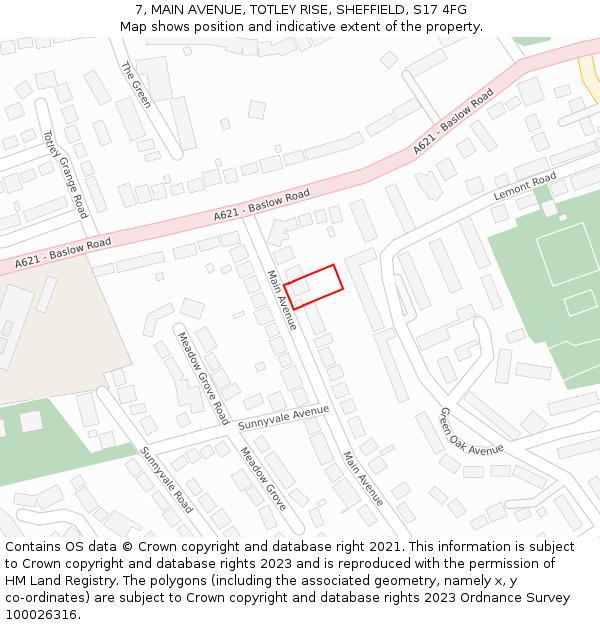 7, MAIN AVENUE, TOTLEY RISE, SHEFFIELD, S17 4FG: Location map and indicative extent of plot