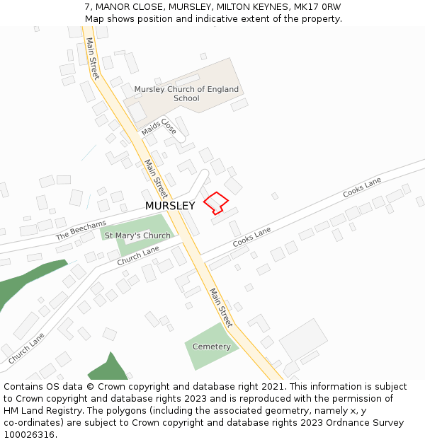 7, MANOR CLOSE, MURSLEY, MILTON KEYNES, MK17 0RW: Location map and indicative extent of plot