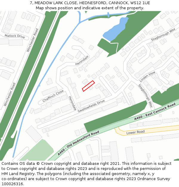 7, MEADOW LARK CLOSE, HEDNESFORD, CANNOCK, WS12 1UE: Location map and indicative extent of plot