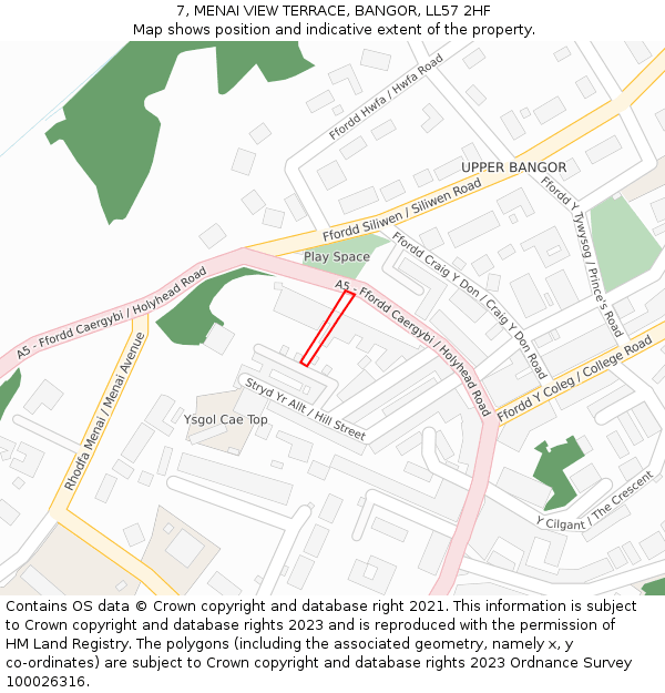 7, MENAI VIEW TERRACE, BANGOR, LL57 2HF: Location map and indicative extent of plot