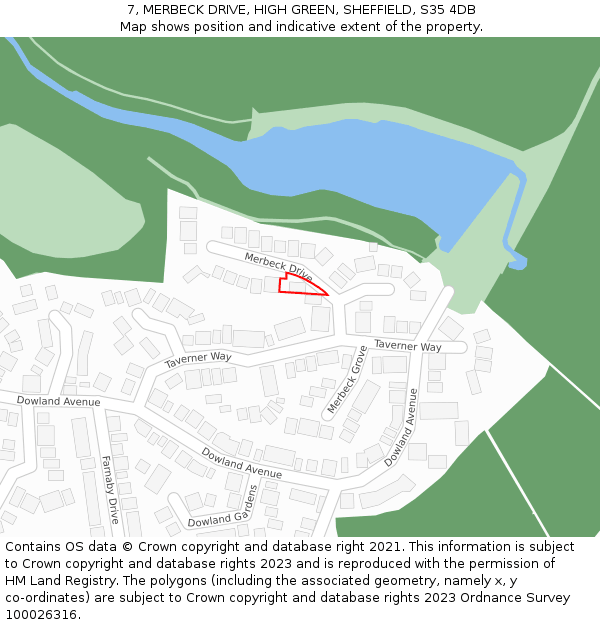 7, MERBECK DRIVE, HIGH GREEN, SHEFFIELD, S35 4DB: Location map and indicative extent of plot