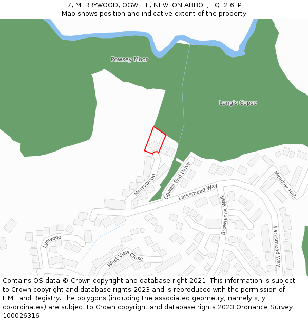 7, MERRYWOOD, OGWELL, NEWTON ABBOT, TQ12 6LP: Location map and indicative extent of plot