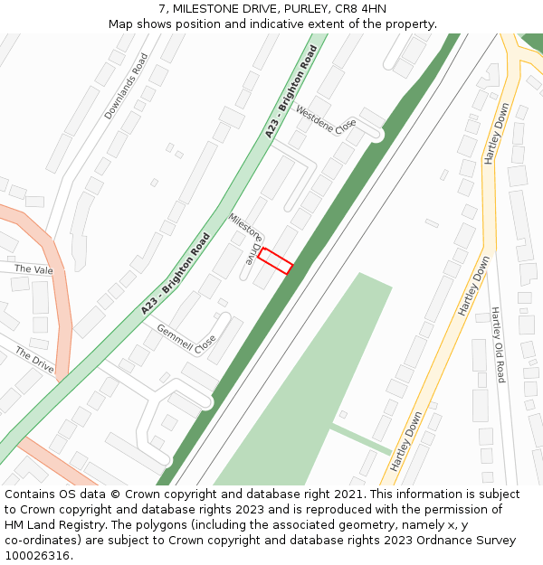 7, MILESTONE DRIVE, PURLEY, CR8 4HN: Location map and indicative extent of plot