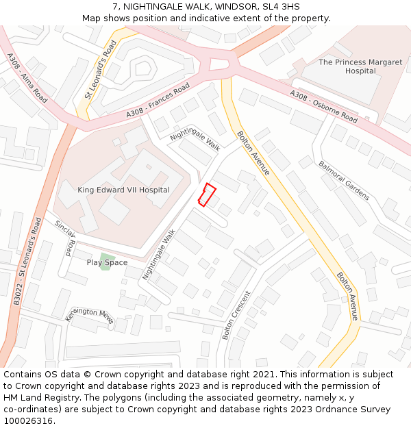 7, NIGHTINGALE WALK, WINDSOR, SL4 3HS: Location map and indicative extent of plot