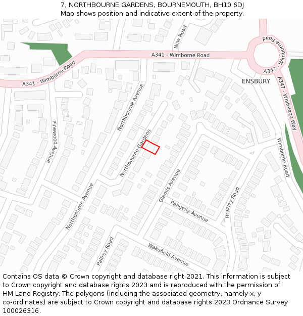 7, NORTHBOURNE GARDENS, BOURNEMOUTH, BH10 6DJ: Location map and indicative extent of plot