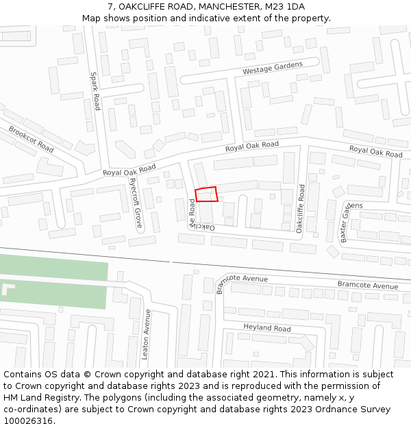 7, OAKCLIFFE ROAD, MANCHESTER, M23 1DA: Location map and indicative extent of plot