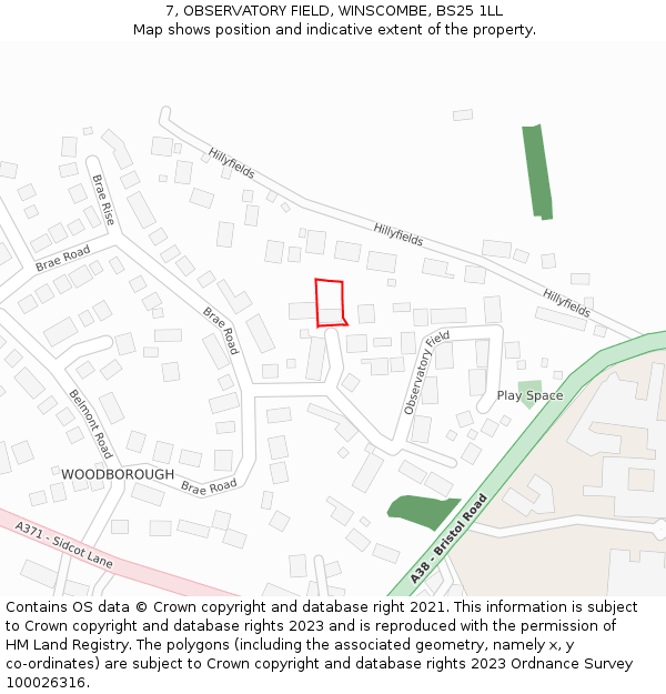 7, OBSERVATORY FIELD, WINSCOMBE, BS25 1LL: Location map and indicative extent of plot