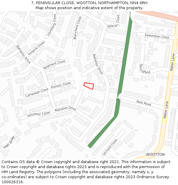 7, PENINSULAR CLOSE, WOOTTON, NORTHAMPTON, NN4 6RH: Location map and indicative extent of plot