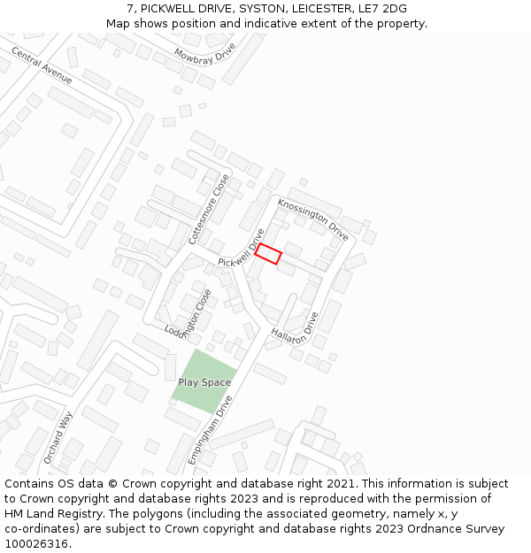 7, PICKWELL DRIVE, SYSTON, LEICESTER, LE7 2DG: Location map and indicative extent of plot