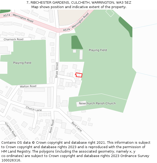 7, RIBCHESTER GARDENS, CULCHETH, WARRINGTON, WA3 5EZ: Location map and indicative extent of plot