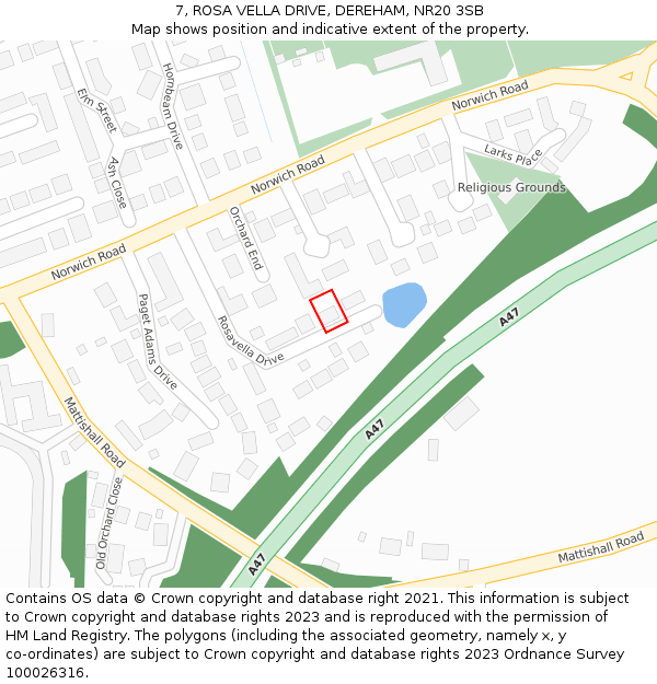 7, ROSA VELLA DRIVE, DEREHAM, NR20 3SB: Location map and indicative extent of plot