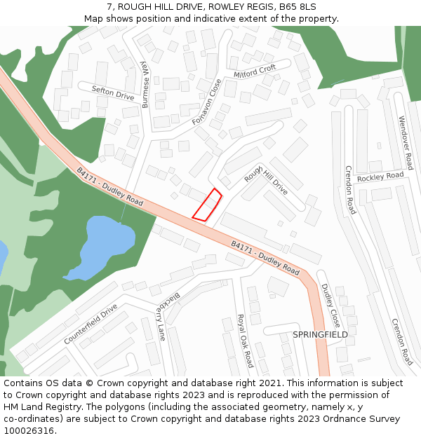 7, ROUGH HILL DRIVE, ROWLEY REGIS, B65 8LS: Location map and indicative extent of plot