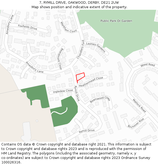 7, RYMILL DRIVE, OAKWOOD, DERBY, DE21 2UW: Location map and indicative extent of plot