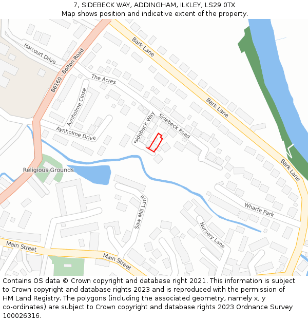 7, SIDEBECK WAY, ADDINGHAM, ILKLEY, LS29 0TX: Location map and indicative extent of plot