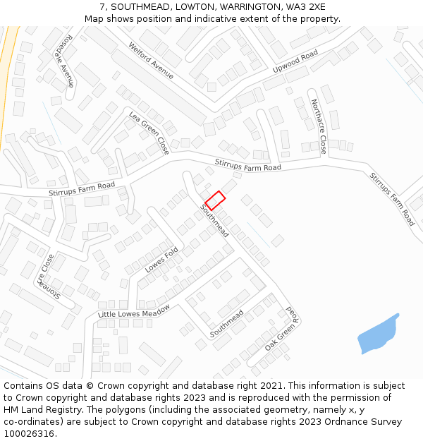 7, SOUTHMEAD, LOWTON, WARRINGTON, WA3 2XE: Location map and indicative extent of plot