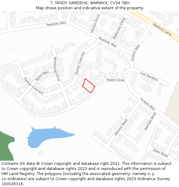 7, TANDY GARDENS, WARWICK, CV34 7BH: Location map and indicative extent of plot