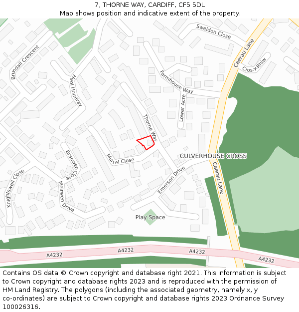 7, THORNE WAY, CARDIFF, CF5 5DL: Location map and indicative extent of plot