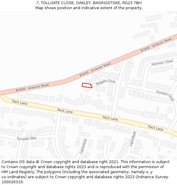 7, TOLLGATE CLOSE, OAKLEY, BASINGSTOKE, RG23 7BH: Location map and indicative extent of plot