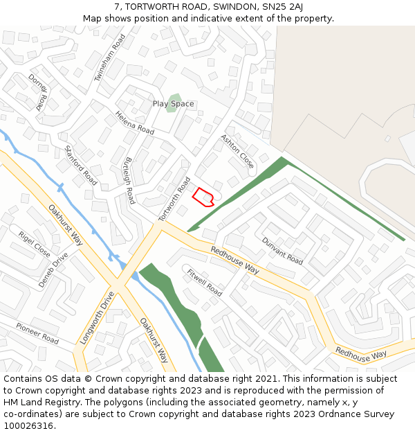 7, TORTWORTH ROAD, SWINDON, SN25 2AJ: Location map and indicative extent of plot