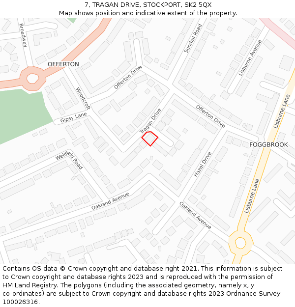 7, TRAGAN DRIVE, STOCKPORT, SK2 5QX: Location map and indicative extent of plot