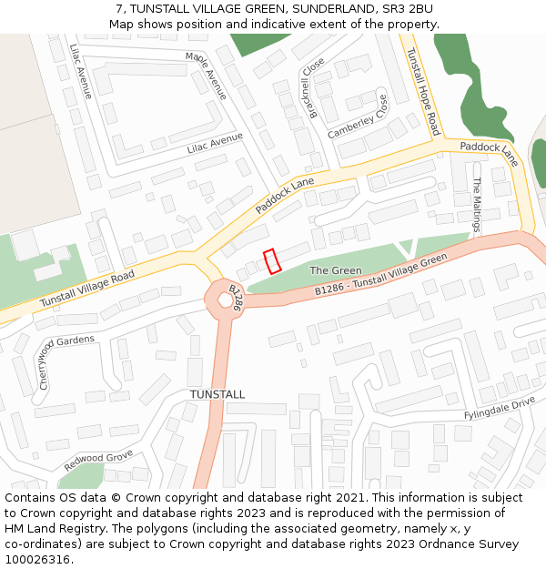 7, TUNSTALL VILLAGE GREEN, SUNDERLAND, SR3 2BU: Location map and indicative extent of plot