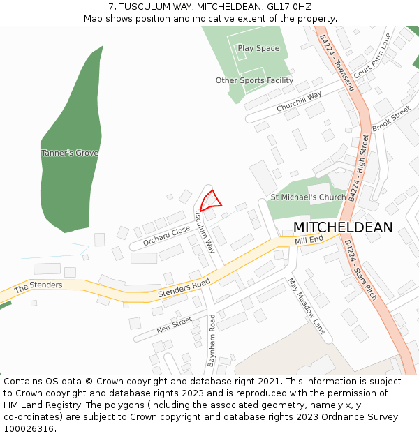 7, TUSCULUM WAY, MITCHELDEAN, GL17 0HZ: Location map and indicative extent of plot