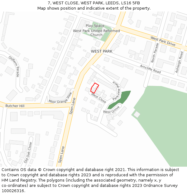 7, WEST CLOSE, WEST PARK, LEEDS, LS16 5FB: Location map and indicative extent of plot