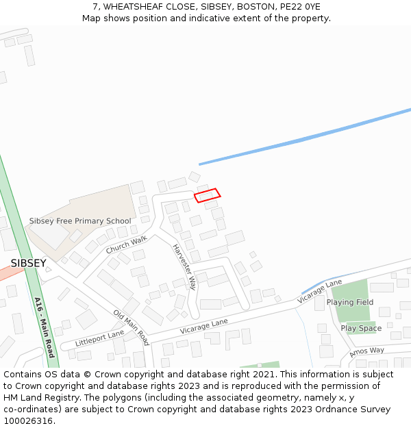 7, WHEATSHEAF CLOSE, SIBSEY, BOSTON, PE22 0YE: Location map and indicative extent of plot