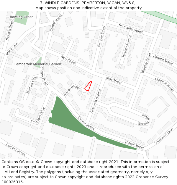 7, WINDLE GARDENS, PEMBERTON, WIGAN, WN5 8JL: Location map and indicative extent of plot