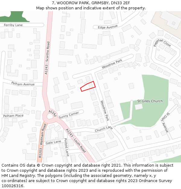 7, WOODROW PARK, GRIMSBY, DN33 2EF: Location map and indicative extent of plot