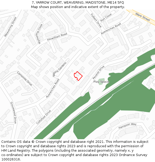 7, YARROW COURT, WEAVERING, MAIDSTONE, ME14 5FQ: Location map and indicative extent of plot