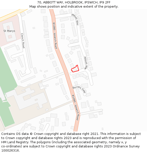 70, ABBOTT WAY, HOLBROOK, IPSWICH, IP9 2FF: Location map and indicative extent of plot