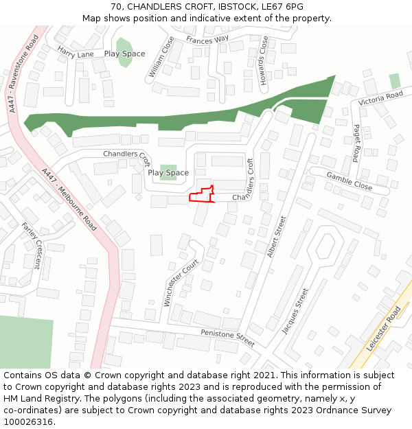 70, CHANDLERS CROFT, IBSTOCK, LE67 6PG: Location map and indicative extent of plot