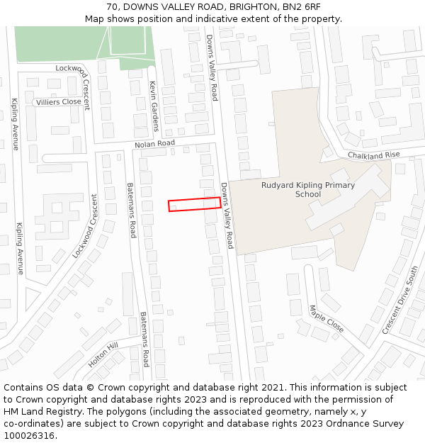 70, DOWNS VALLEY ROAD, BRIGHTON, BN2 6RF: Location map and indicative extent of plot