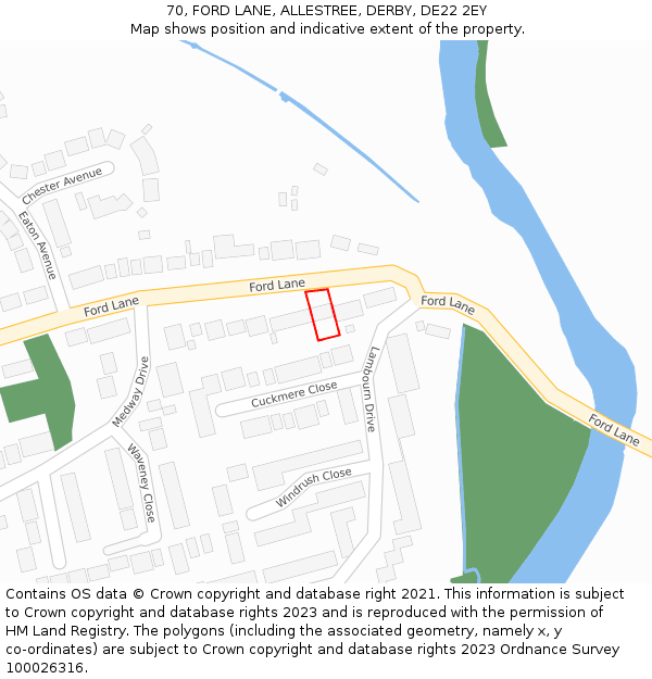 70, FORD LANE, ALLESTREE, DERBY, DE22 2EY: Location map and indicative extent of plot