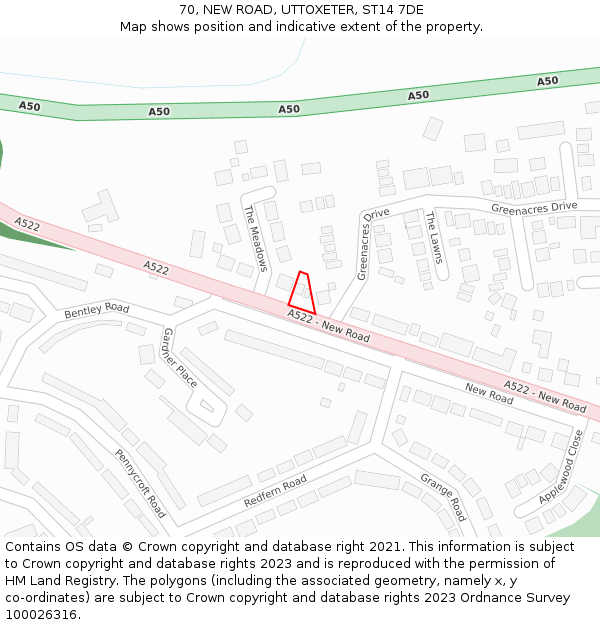 70, NEW ROAD, UTTOXETER, ST14 7DE: Location map and indicative extent of plot