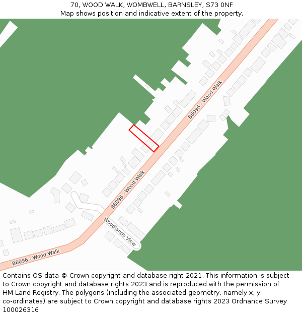 70, WOOD WALK, WOMBWELL, BARNSLEY, S73 0NF: Location map and indicative extent of plot