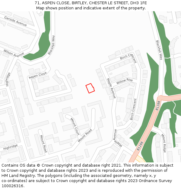 71, ASPEN CLOSE, BIRTLEY, CHESTER LE STREET, DH3 1FE: Location map and indicative extent of plot