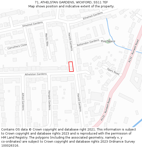 71, ATHELSTAN GARDENS, WICKFORD, SS11 7EF: Location map and indicative extent of plot