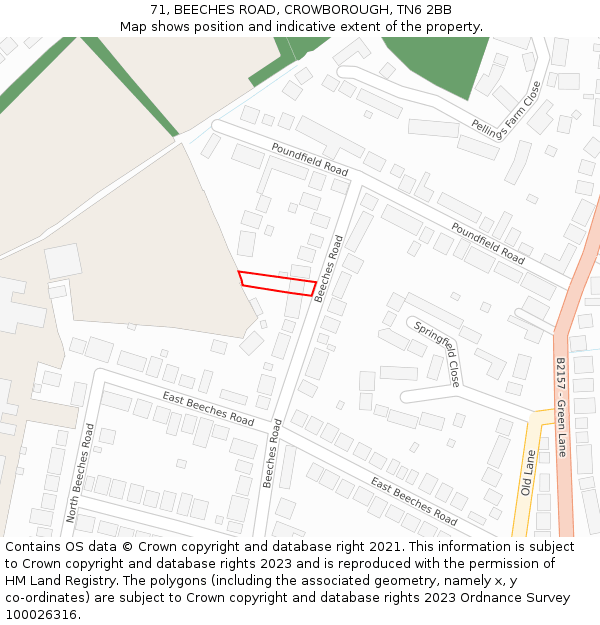 71, BEECHES ROAD, CROWBOROUGH, TN6 2BB: Location map and indicative extent of plot