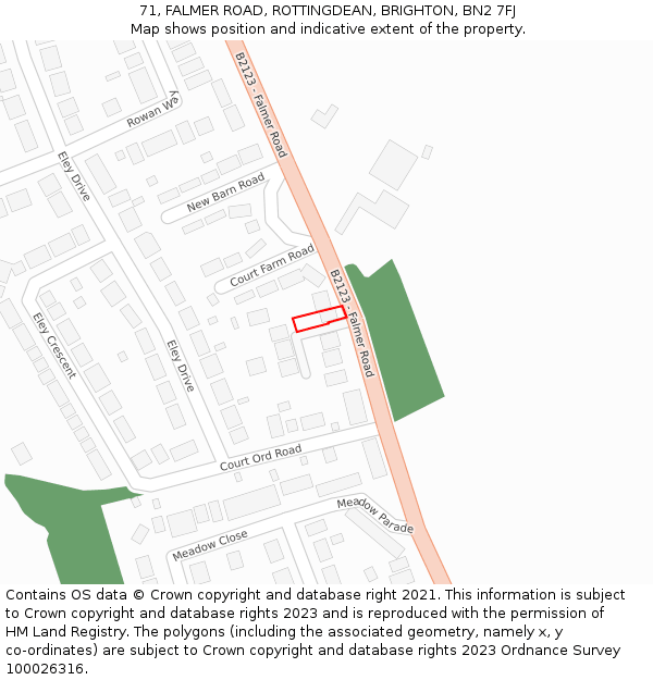 71, FALMER ROAD, ROTTINGDEAN, BRIGHTON, BN2 7FJ: Location map and indicative extent of plot