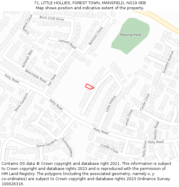 71, LITTLE HOLLIES, FOREST TOWN, MANSFIELD, NG19 0EB: Location map and indicative extent of plot