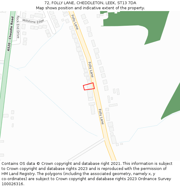 72, FOLLY LANE, CHEDDLETON, LEEK, ST13 7DA: Location map and indicative extent of plot