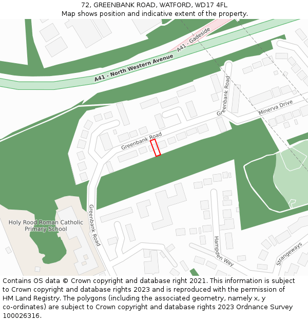 72, GREENBANK ROAD, WATFORD, WD17 4FL: Location map and indicative extent of plot