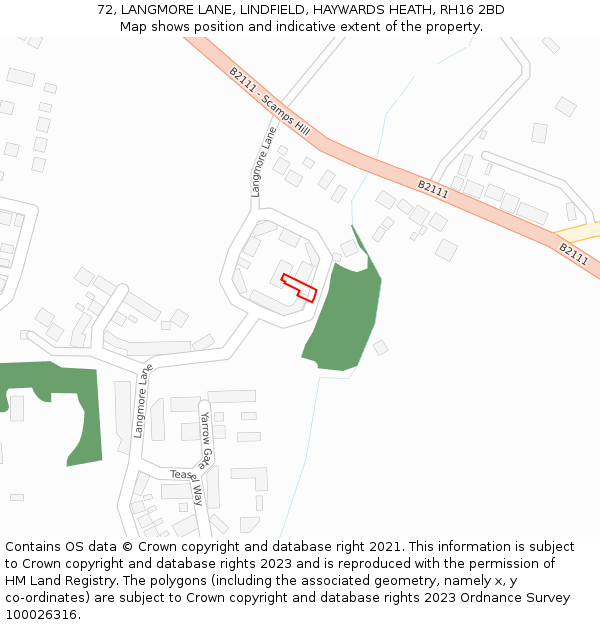 72, LANGMORE LANE, LINDFIELD, HAYWARDS HEATH, RH16 2BD: Location map and indicative extent of plot