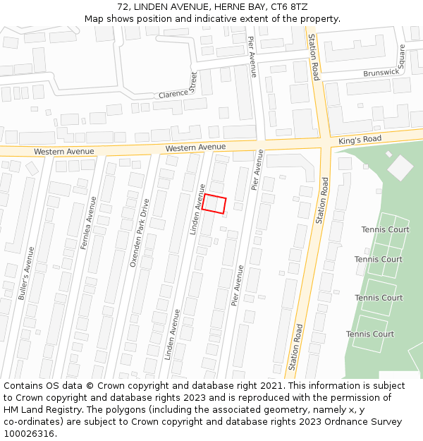 72, LINDEN AVENUE, HERNE BAY, CT6 8TZ: Location map and indicative extent of plot